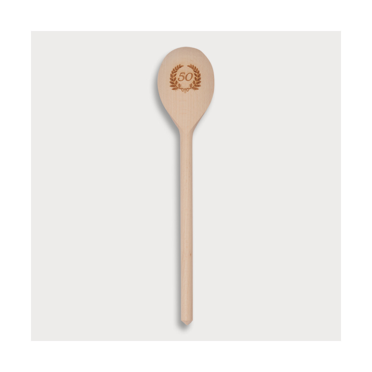 Kochlöffel, oval, mit Motiv 50, aus Holz 30 cm