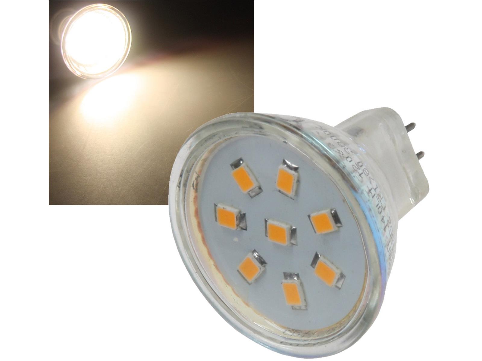 LED Strahler MR11, 8x 2835 SMD LEDs12V, 2W, 140 Lumen, 3000k / warmweiß