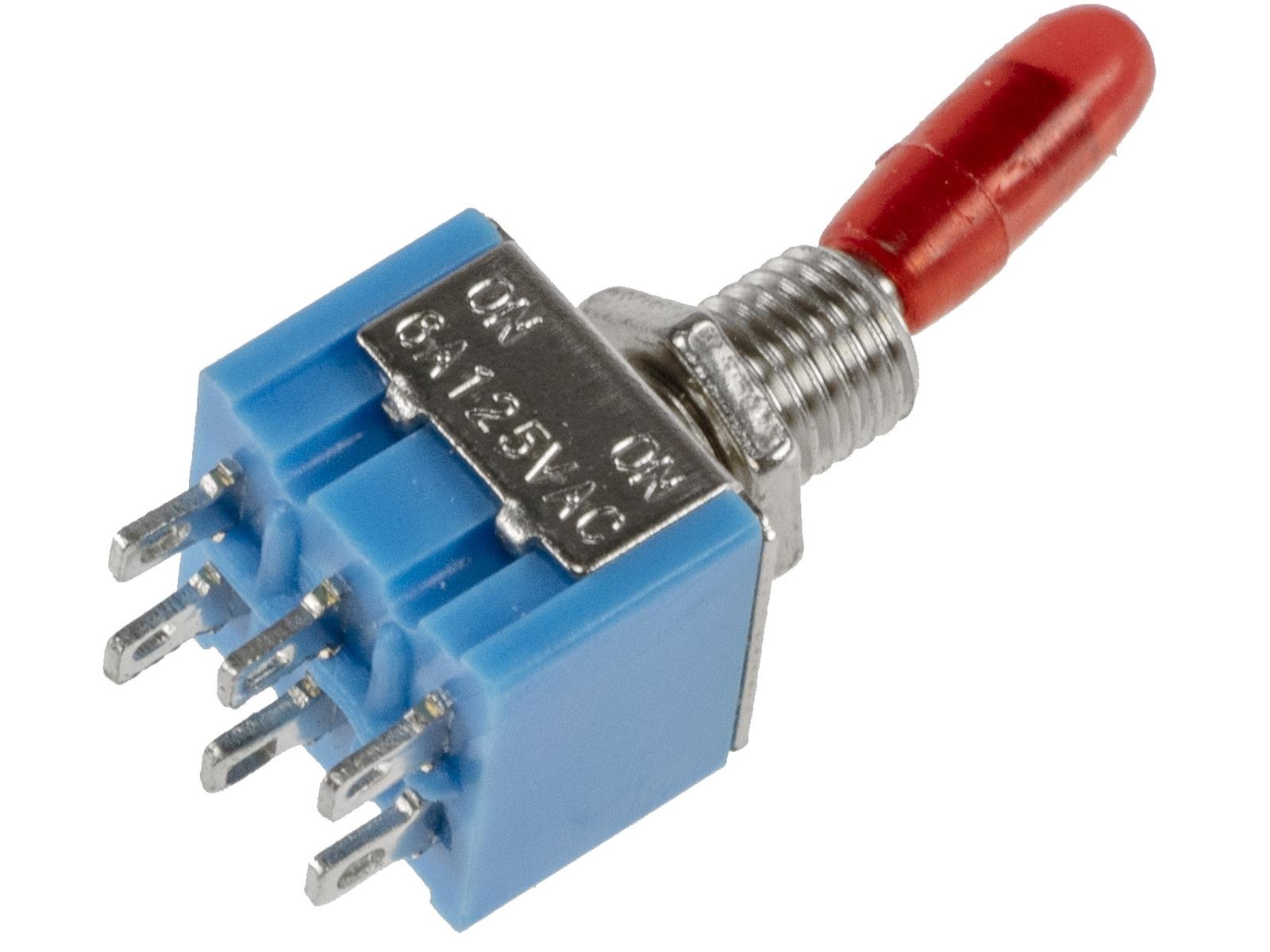 Miniatur Kippschalter 2x EIN/EIN12V/3A, Lötösen, 6-Pin, Gewinde Ø 6mm