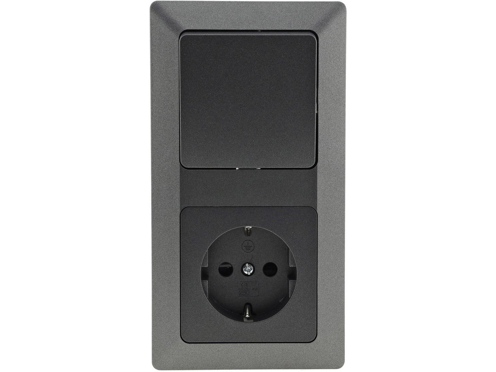 MILOS Set Steckdose + Wechsel Schalter + Rahmen 250V 16A, Klemmanschluss, anthrazit