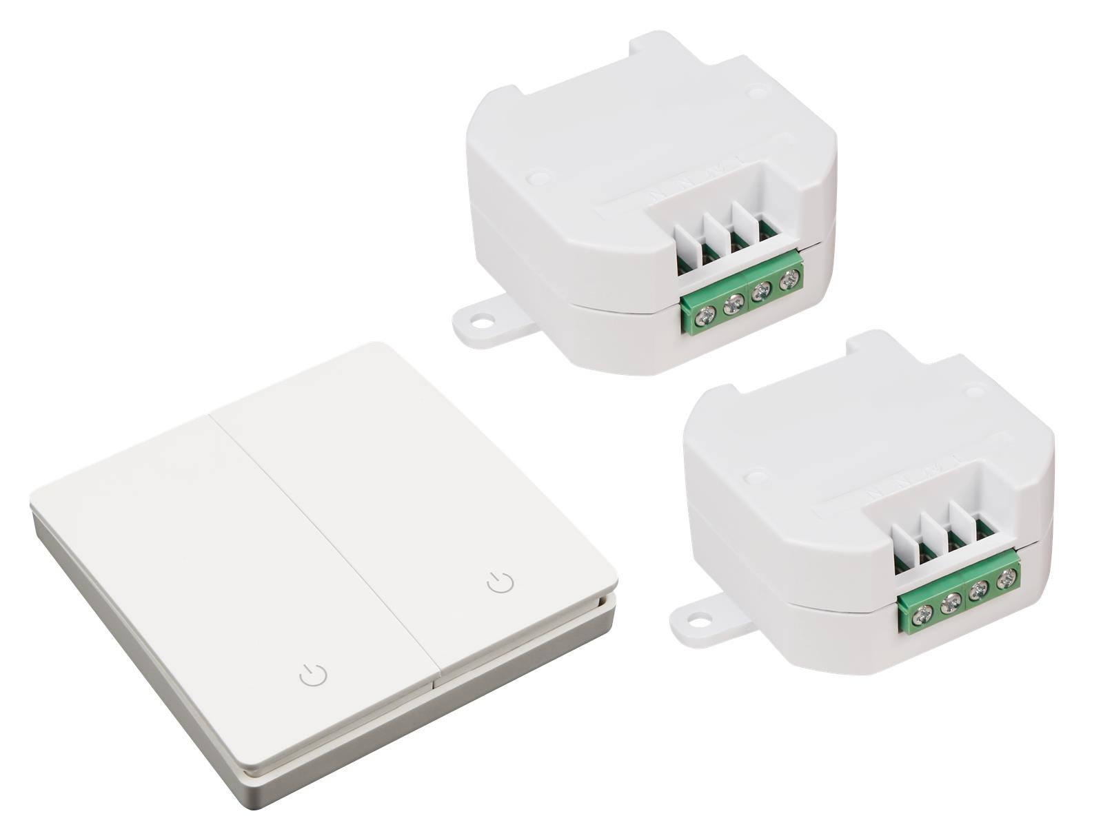 Funk-Schalter Set McPower ''Kinetic'' 2x Empfänger + 2-fach Wandtaster, max. 2300W