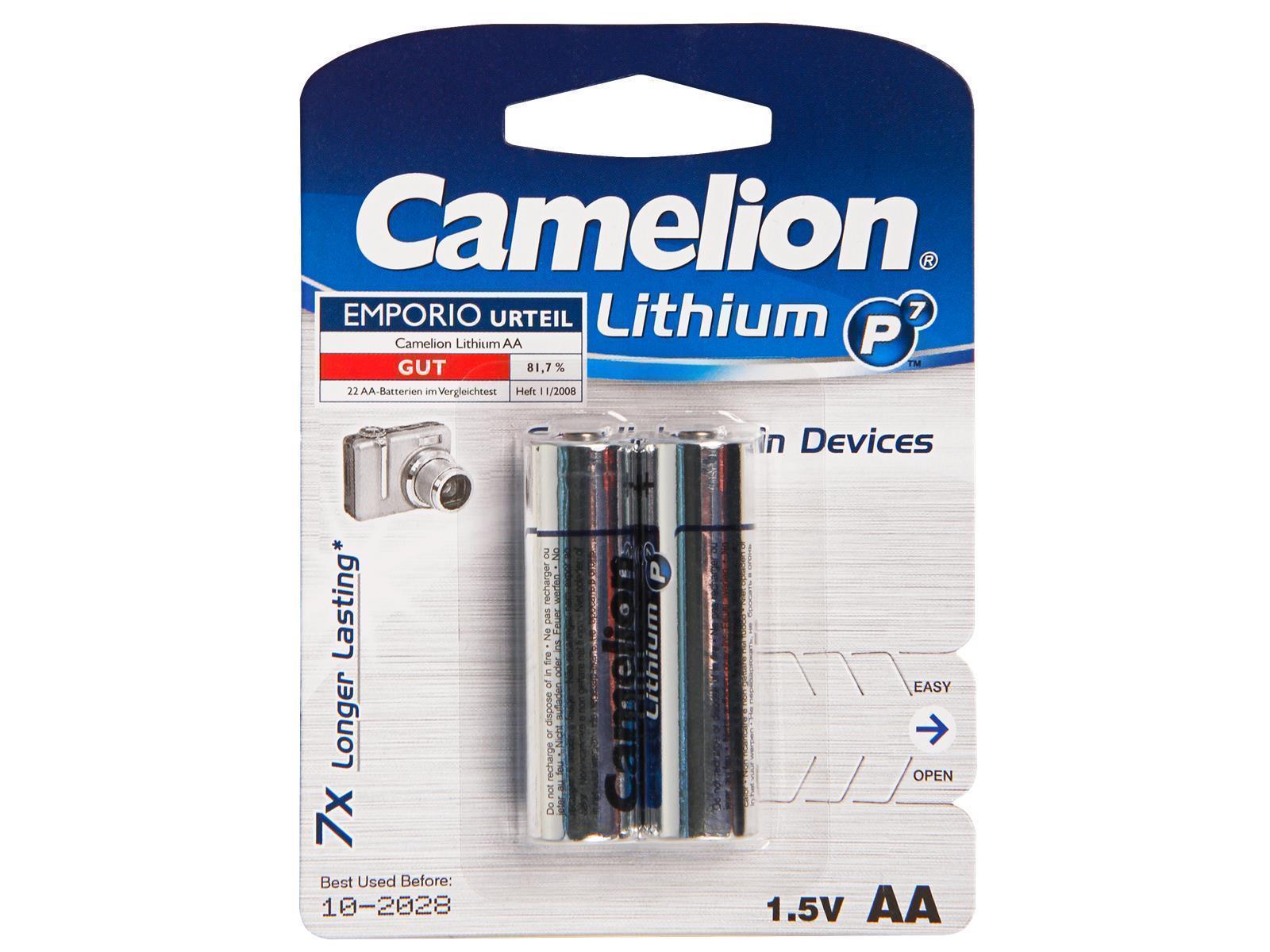 Mignon-Batterie CAMELION Lithium 1,5V, Typ AA/FR6, 2er-Blister