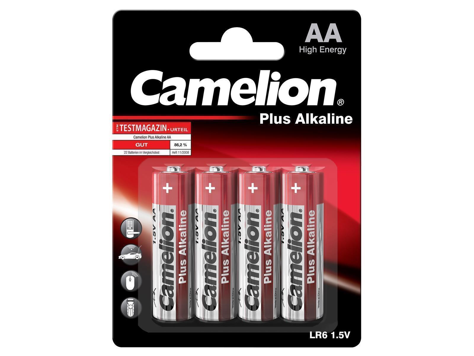 Mignon-Batterie CAMELION Plus Alkaline 1,5 V, Typ AA/LR6, 4er-Blister
