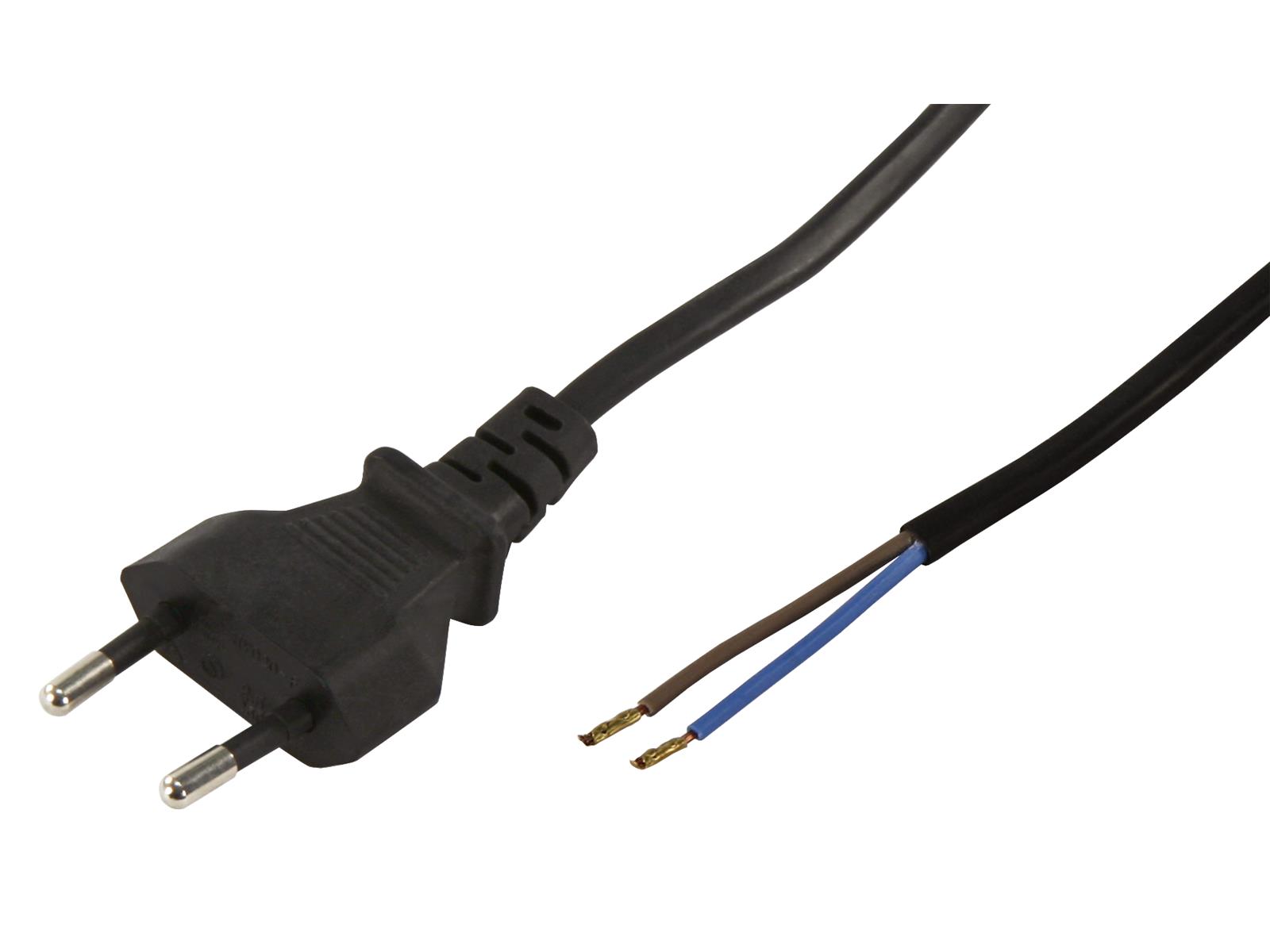 Euro-Netzkabel McPower mit blanken Enden Länge 2,5 m, 2x0,75 mm², schwarz