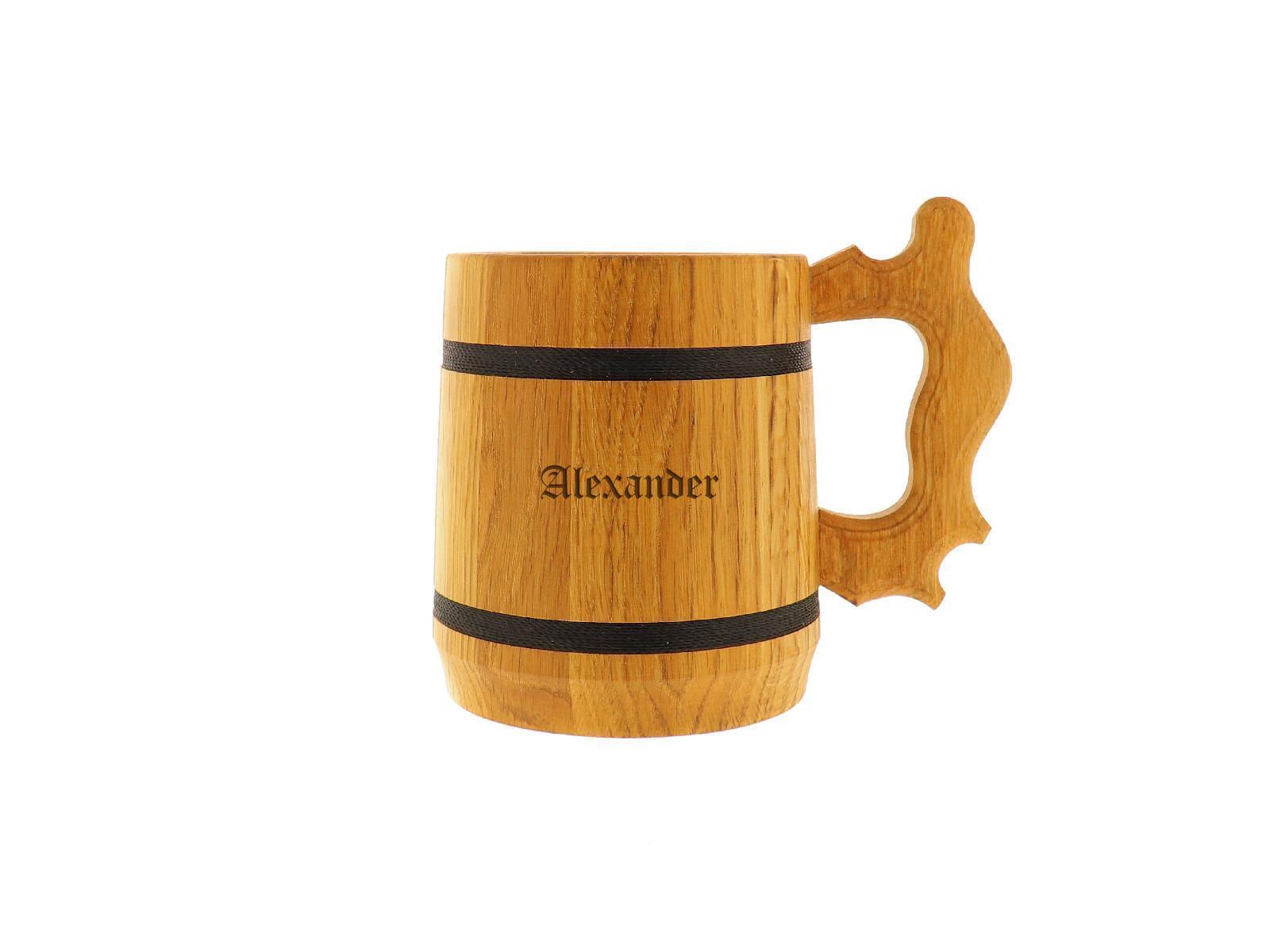 Bierkrug mit Edelstahleinsatz aus Eiche 19,5 cm