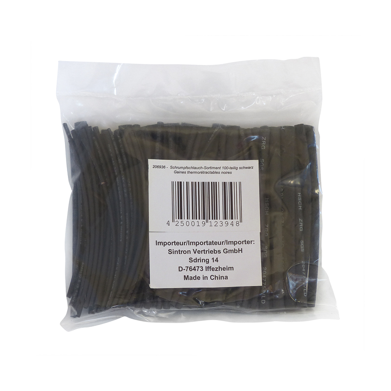 Schrumpfschlauch-Sortiment 100-teilig schwarz in Sortimentstüte