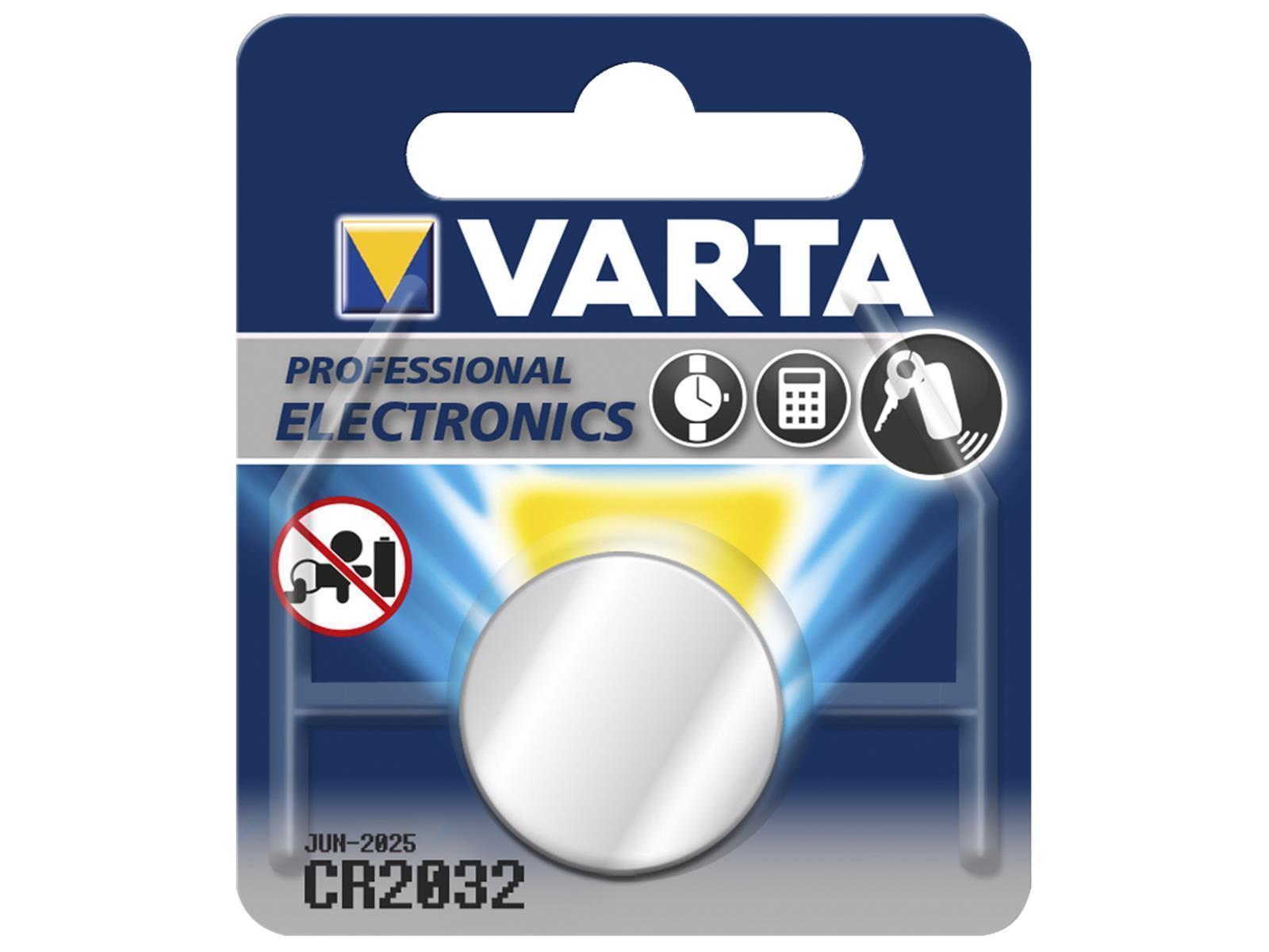 Lithium-Knopfzelle VARTA CR 2032, 230mAh, 3V, 1er-Blister