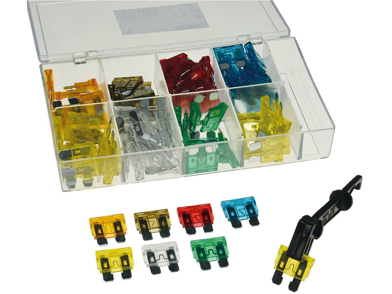 Sortiment Kfz Flachsteck Sicherungenmit Sortiments-Box, 100-teilig