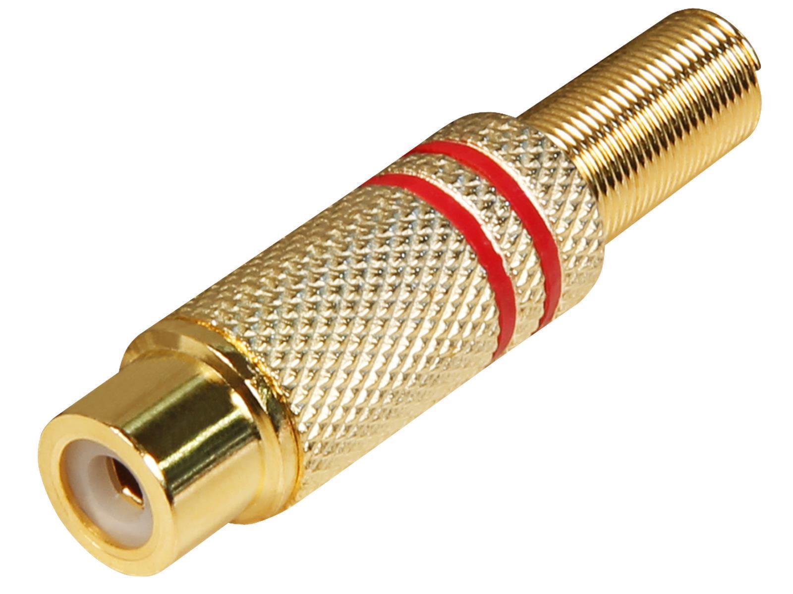 Cinchkupplung, vergoldet mit Knickschutz-Feder, rot