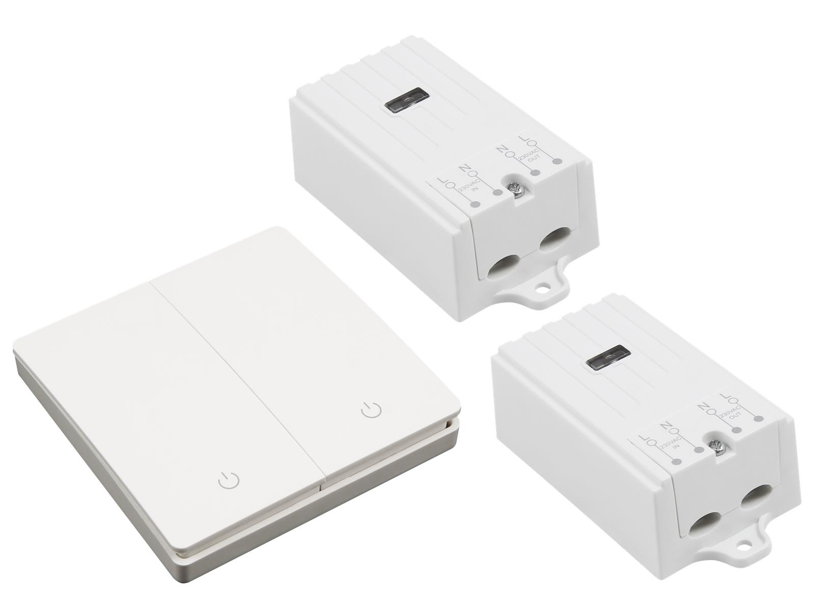 Funk-Schalter Set McPower ''Kinetic'' 2x Empfänger + 2-fach Wandtaster, max. 2300W