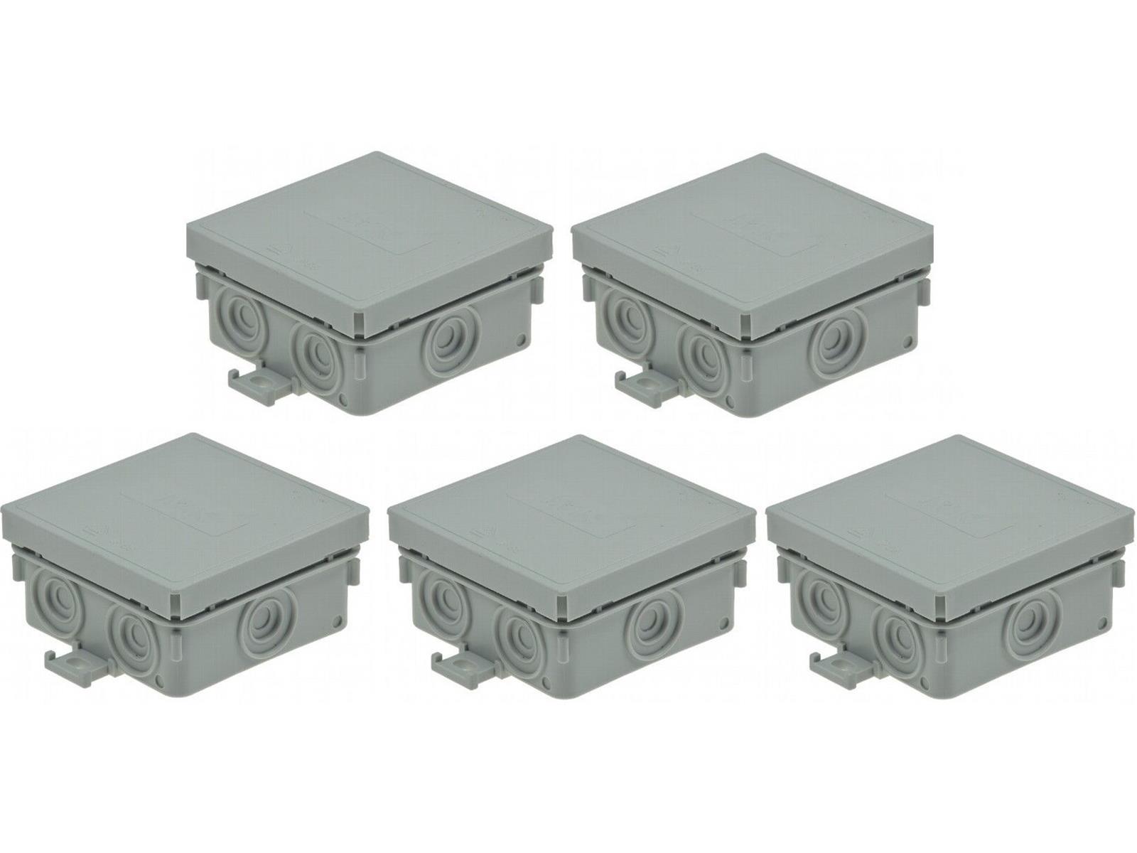 Feuchtraum-Kabelabzweigkasten, 5er Pack75x75x40mm, IP54, 7-fach, grau