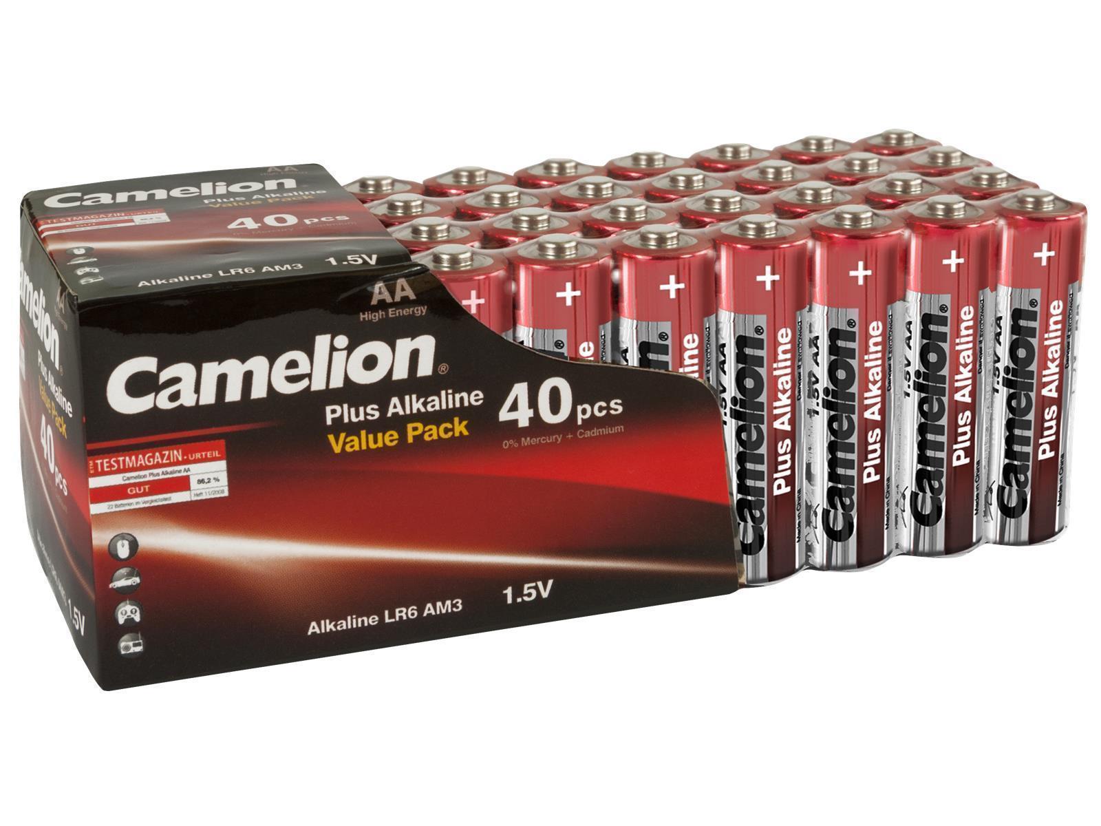 Mignon-Batterie CAMELION Plus Alkaline 1,5 V, LR6 Typ AA, 40er-Blister