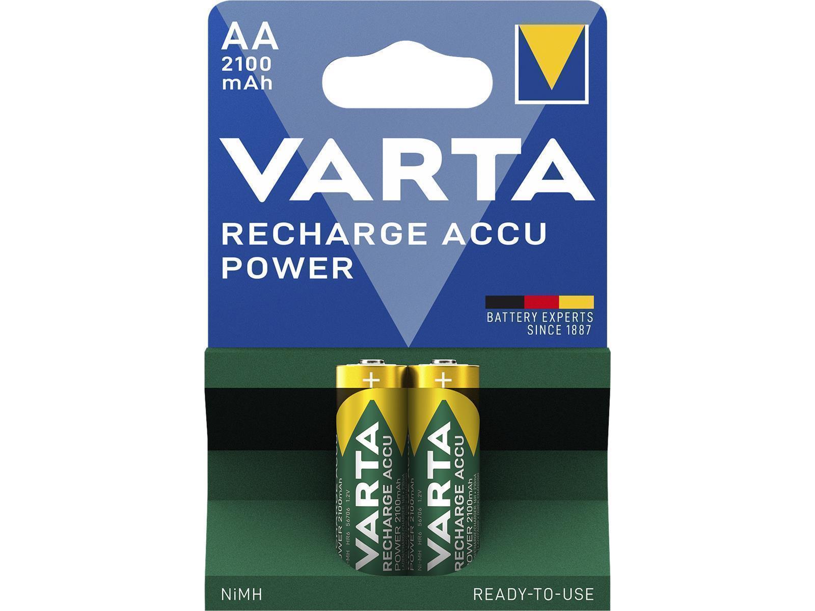 Mignon-Akku VARTA, Typ AA, NiMH-Akku, HR06, 1,2V/2100 mAh, Pre-charged, 2er Pack