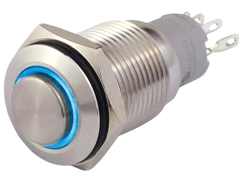 Vollmetallschalter mit Ringbeleuchtung, blau, 16mm-Ø, 250, 3A, Lötanschluss