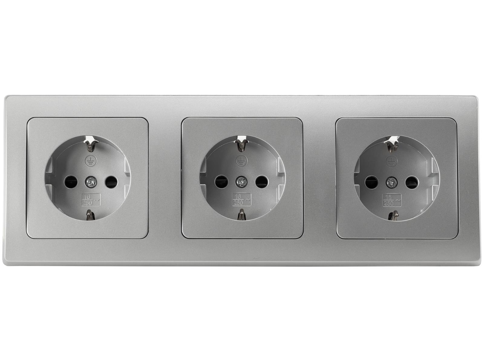 DELPHI Starter 3 Steckdose + 3-fach Rahmen 250V~/ 16A, Steckanschluss, silber