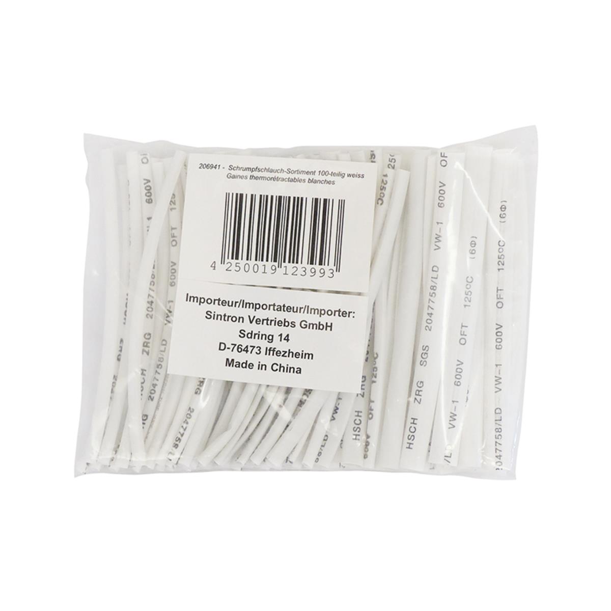Schrumpfschlauch-Sortiment 100-teilig weiss in Sortimentstüte