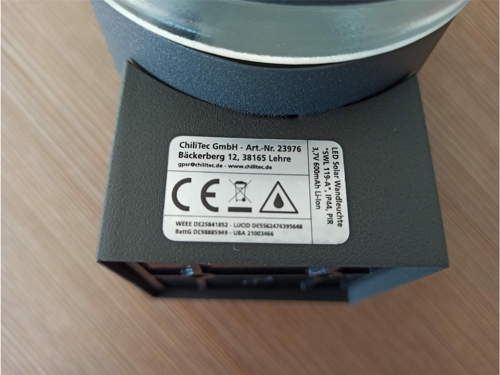 LED Solar Wandleuchte "SWL 119-A" PIR Bewegungsmelder, IP44, anthrazit