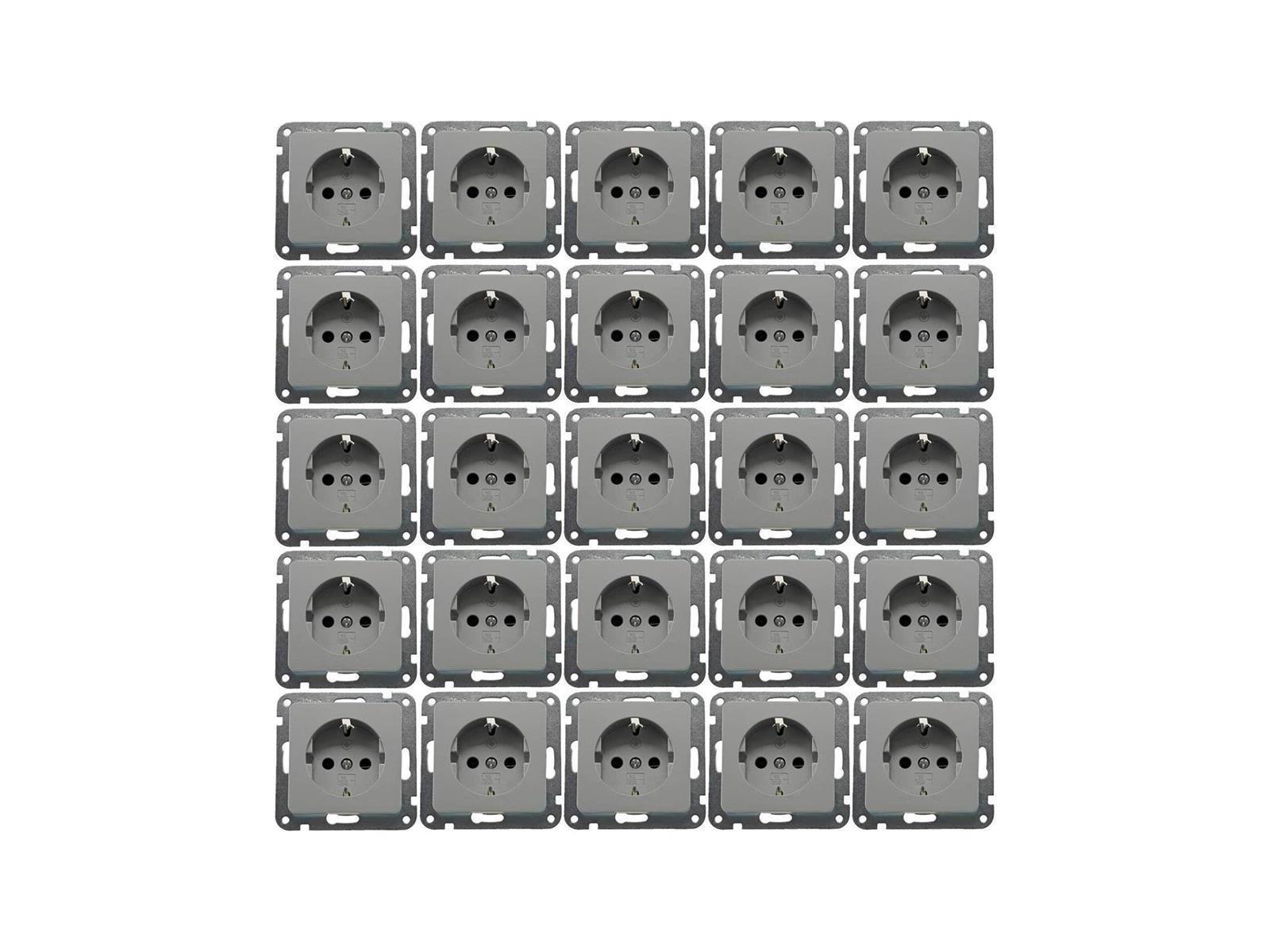 DELPHI Schutzkontakt-Steckdose, silber 250V~/ 16A, Klemmanschluss, ohne Rahmen 20 Stück