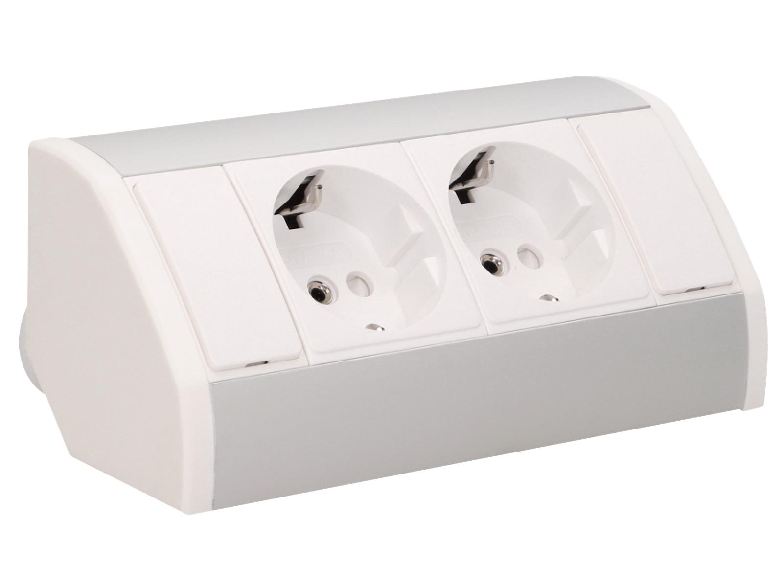 Steckdosenblock Aufbau, silber-weiß, 2fach, 3680W, 0,6m Anschlusskabel