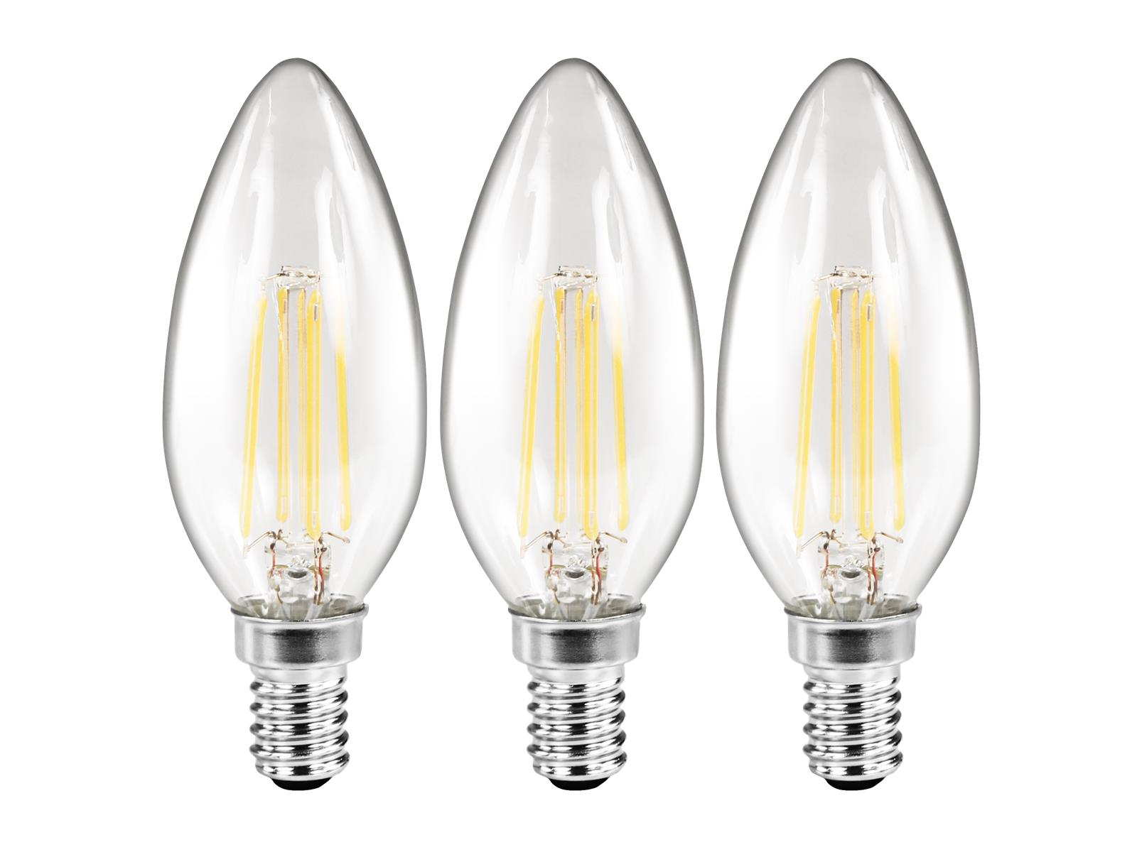 LED Filament Set McShine, 3x Kerzenlampe, E14, 2W, 260lm, warmweiß, klar