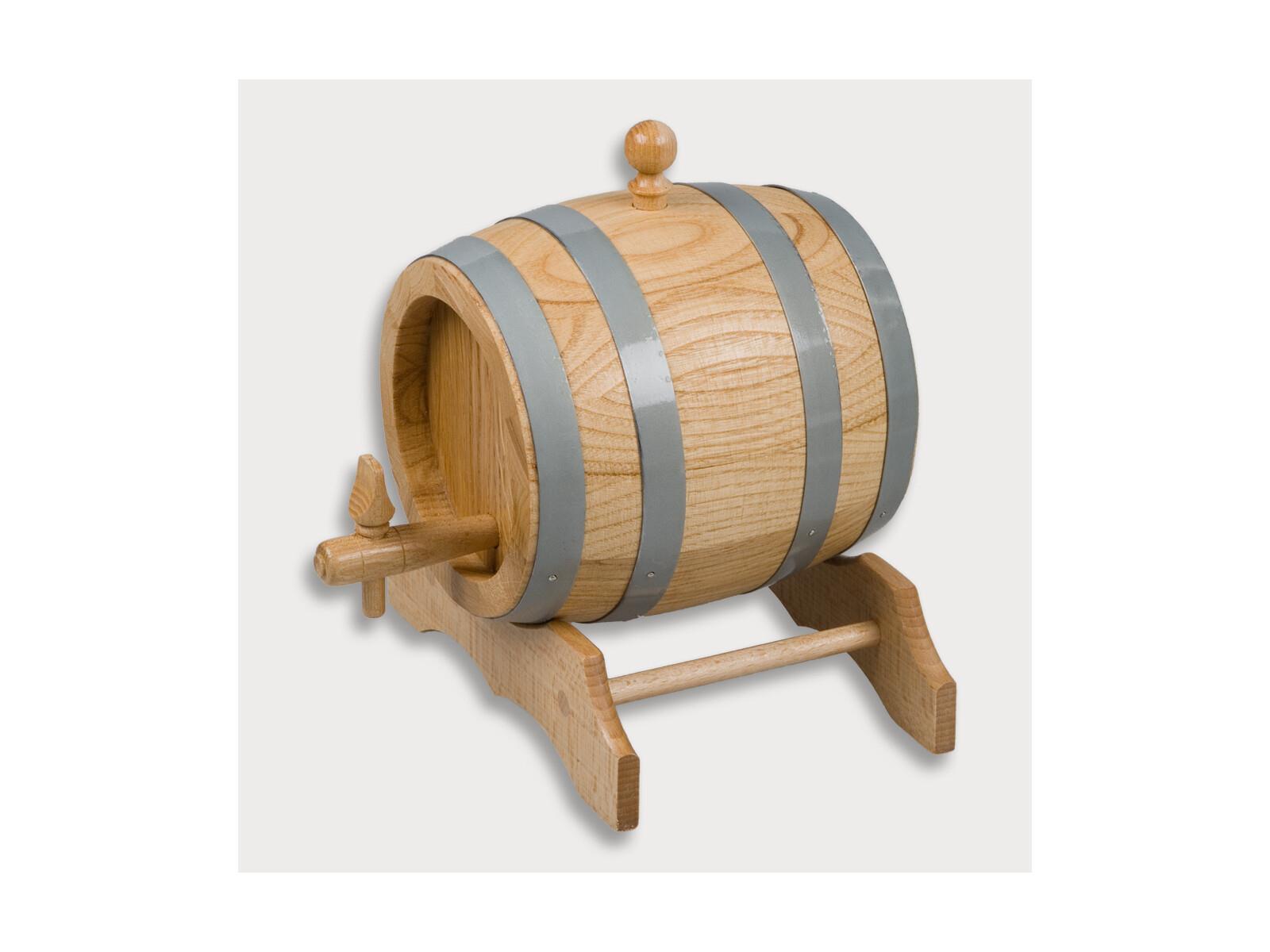 Kleines Eichenfass, 5 Liter, Weinfass, Schnapsfass, Holzfass, inkl, Stopfen, Hahn und Bock aus Holz 27,5 cm