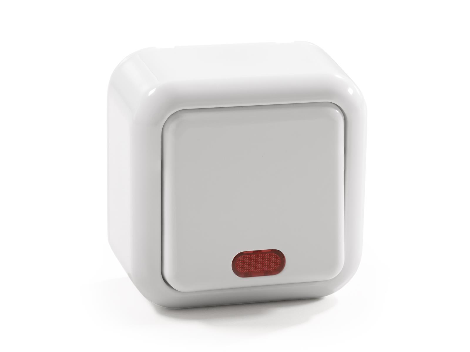 Schalter McPower ''Finery'', 250V/10A, AP, weiß, mit Kontrollleuchte