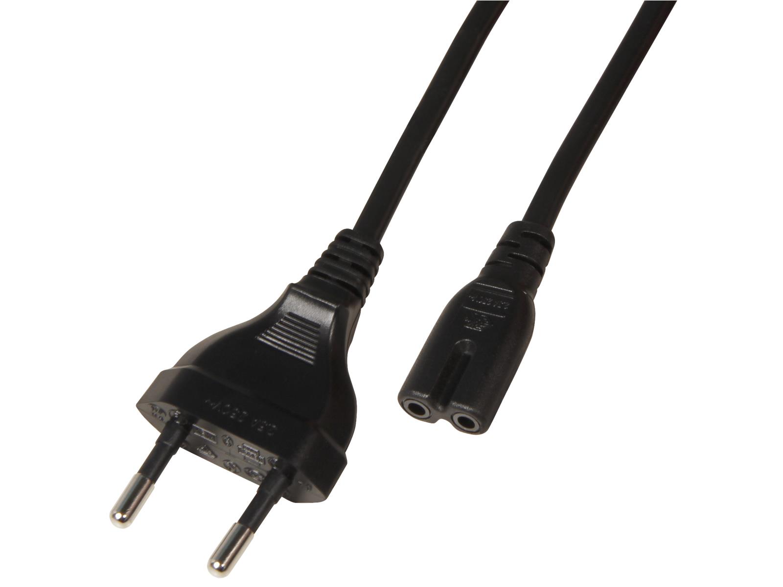 Euro-Netzkabel, Länge 1,8 m, 2x0,75 mm², schwarz