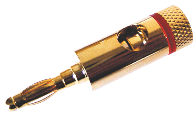 Laborstecker, 4mm-Ø, vergoldet, mit rotem Kennzeichnungsring