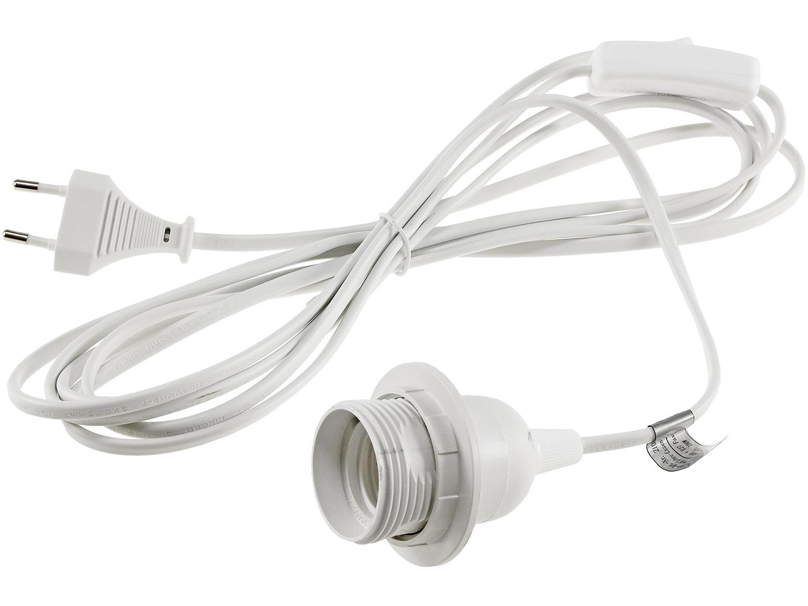 Netzkabel mit Schalter und E27 Fassung1,4m + 2m lang, weiß