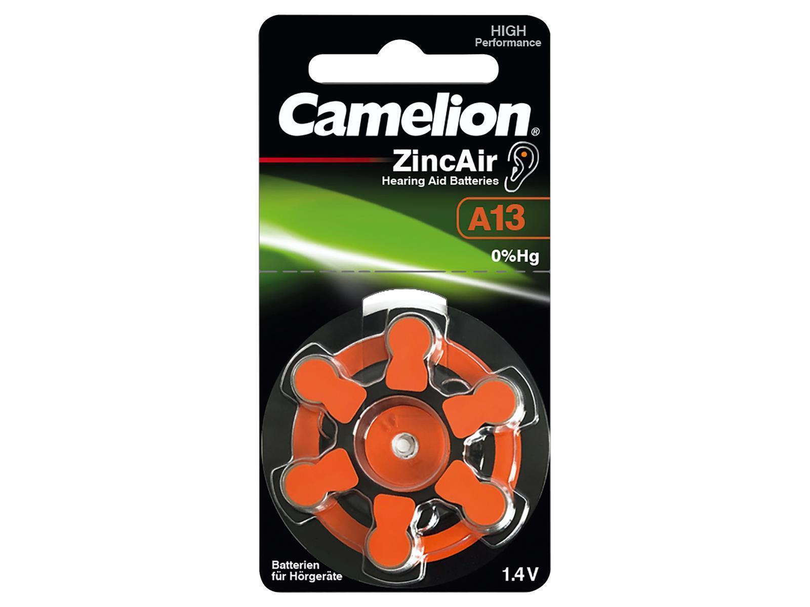 Knopfzelle CAMELION, A13, Zink-Luft, 6er-Blister