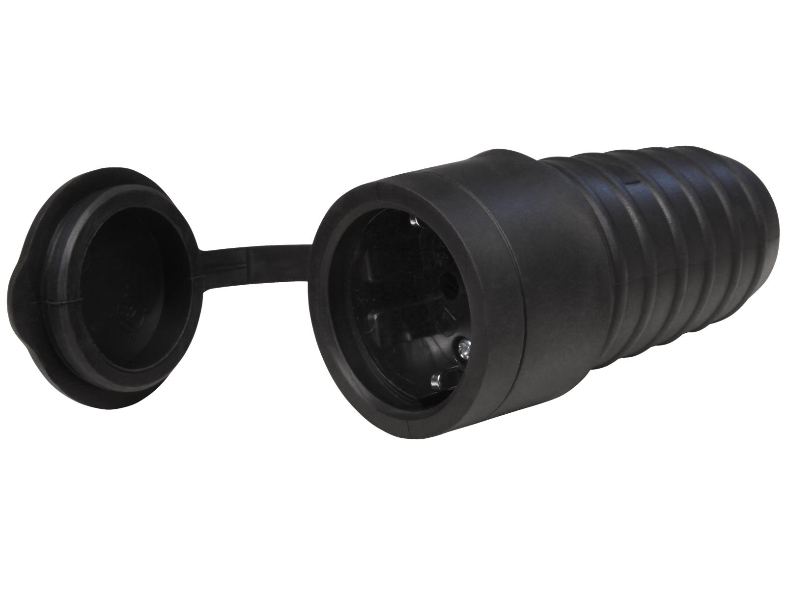 Gummi-Schutzkontakt-Kupplung McPower, schwarz, spritzwassergeschützt, mit Deckel