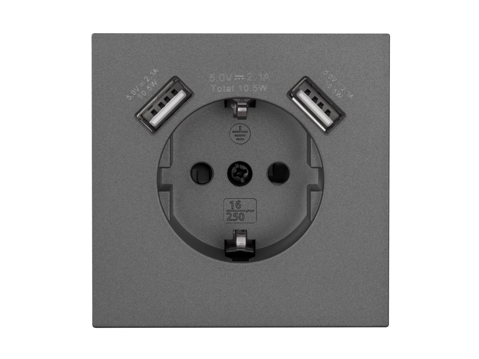 Schutzkontakt-Steckdose McPower ''Shallow'' 2x USB-A - 5V/2,1A