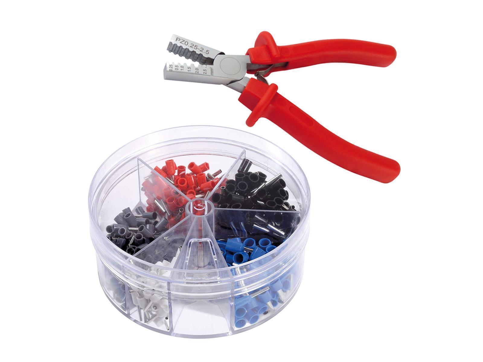 Aderendhülsen-Set Aderendhülsenzange mit 400 Aderendhülsen 0,5-2,5mm² isoliert, in Streudose