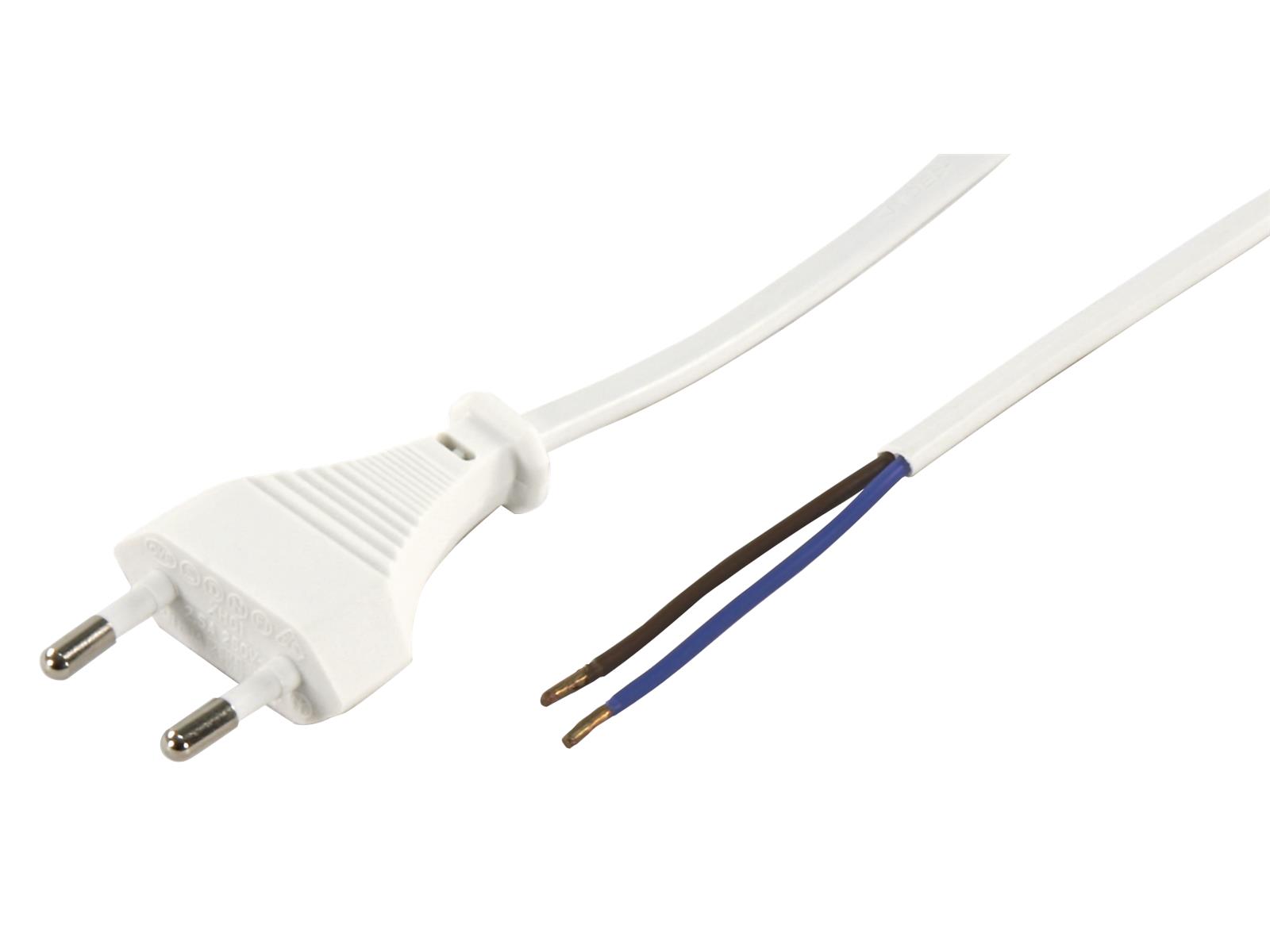 Euro-Netzkabel McPower mit blanken Enden Länge 5,0 m, 2x0,75 mm², weiß