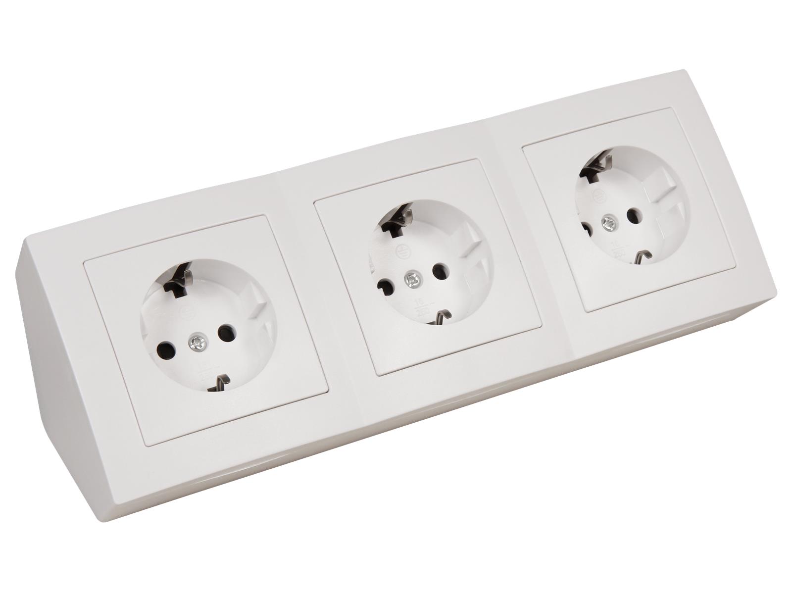 Steckdosenblock McPower ''Flair'' 250V~/16A, Aufbau, weiß, 3-fach Schutzkontakt