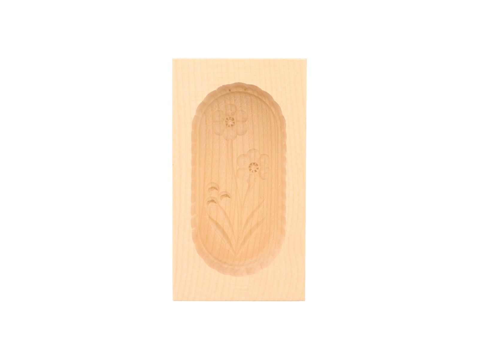 Butterform, eckig, 125 Gramm, Blume E aus Holz 14 cm