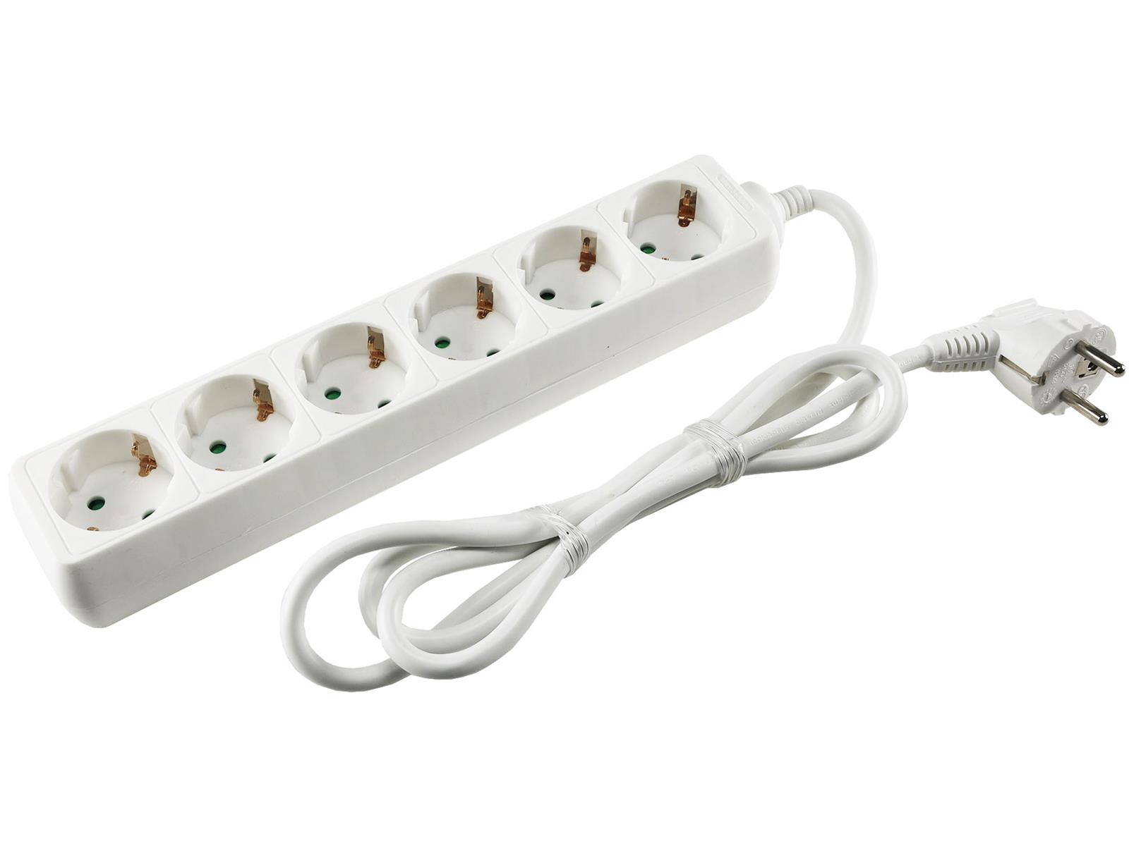 Schutzkontakt-Steckdosenleiste 6-fach 3600W, 1,4mKabel, weiß