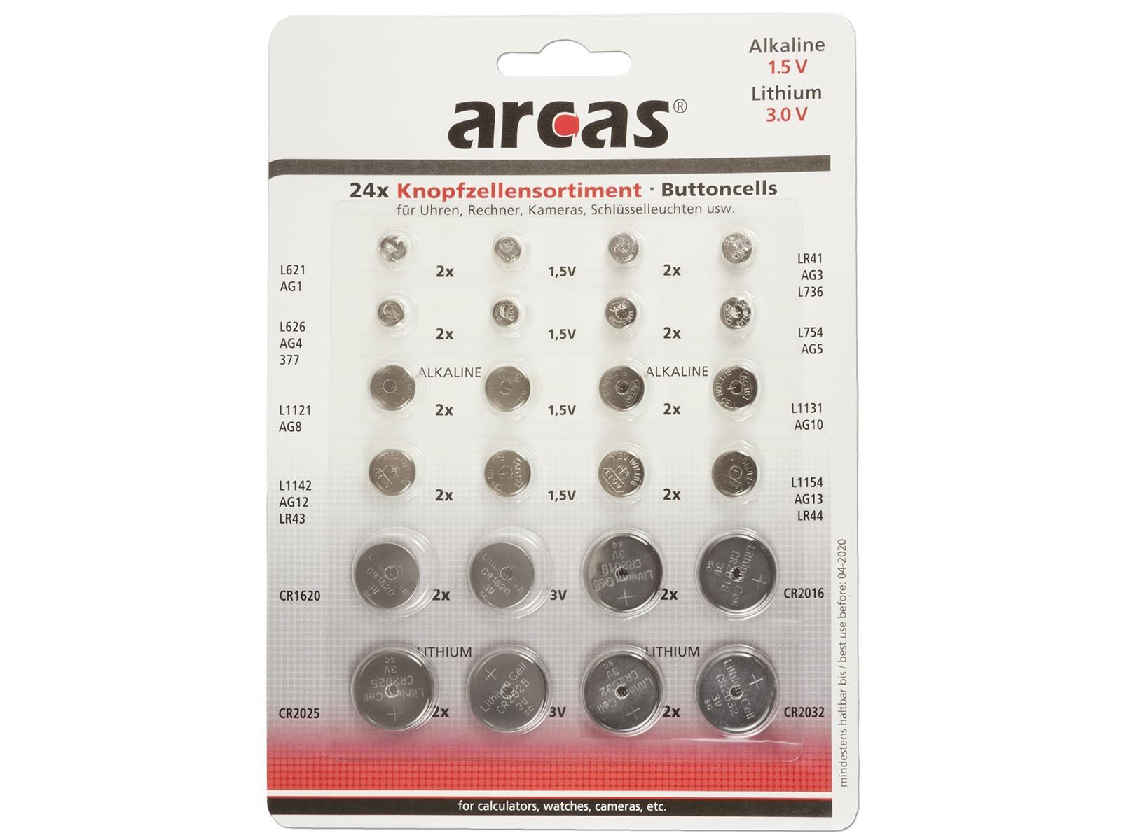 Knopfzellen-Sortiment 24 teilig 8 versch. AG + 4 versch. CR-Knopfzellen