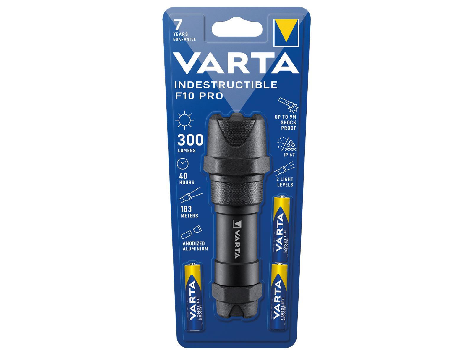 LED Taschenlampe Indestructible, VARTA, 300lm, inkl. 3x Batterie Alkaline AAA