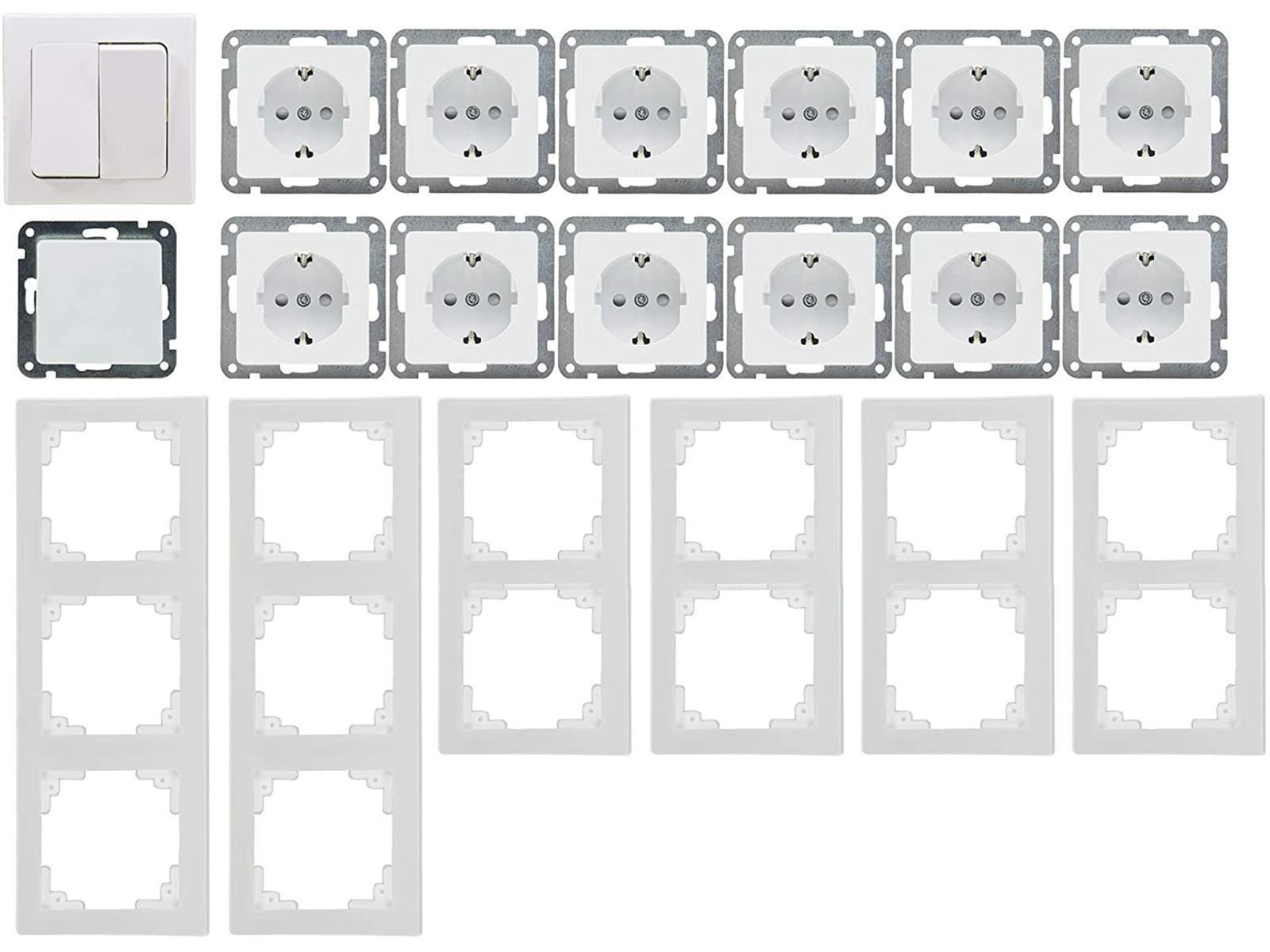 Delphi Steckdosen Schalter Programm Elektro Set 21-teilig 12 Steckdosen 2 Schalter Modelle Unterputz Einbau Weiß