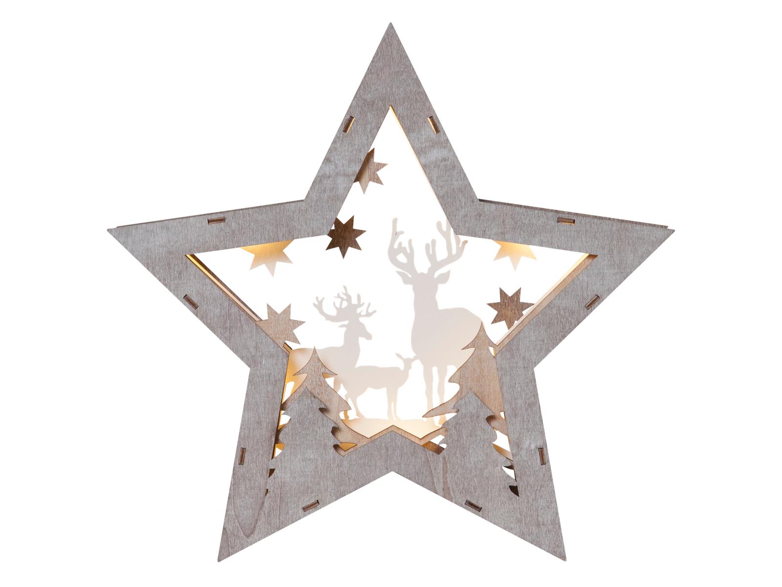 LED-Dekostern ''Fauna'', 10 LEDs, warmweiß, braun/weiß, 32x34cm, batteriebetrieben