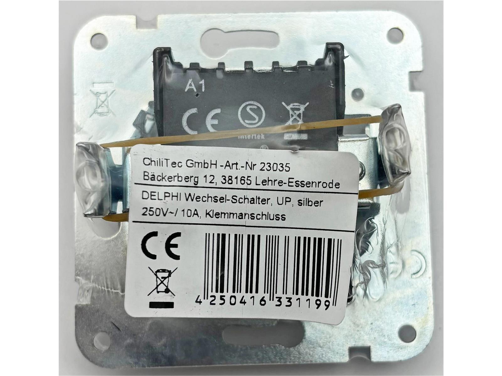 DELPHI Wechsel-Schalter, UP, silber 250V~/ 10A, Steckanschluss, ohne Rahmen