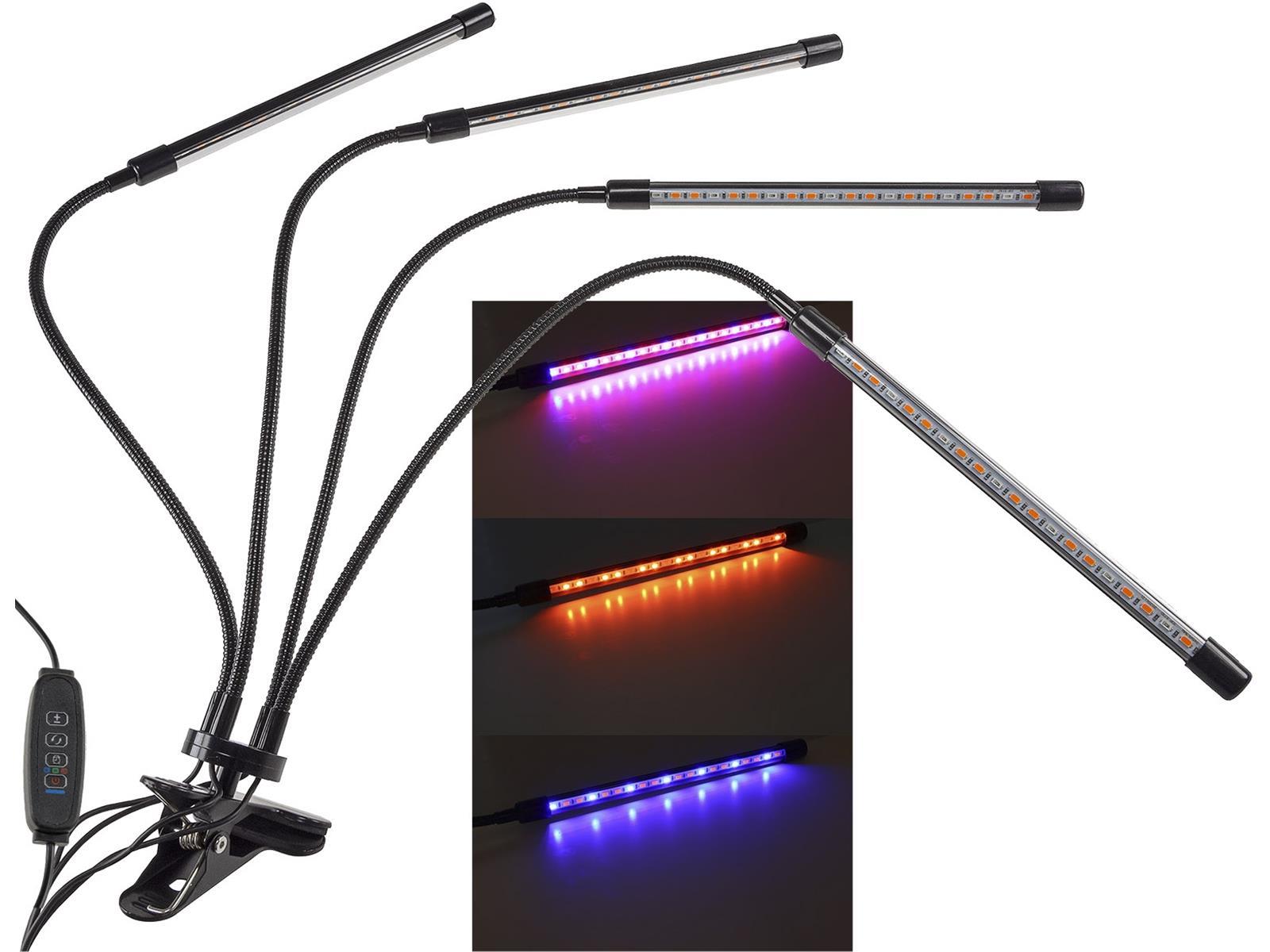 LED Pflanzenlampe "CT-PFL" Rot+Blau 4-fach, Klemmhalter, Kabel-Fernbedienung