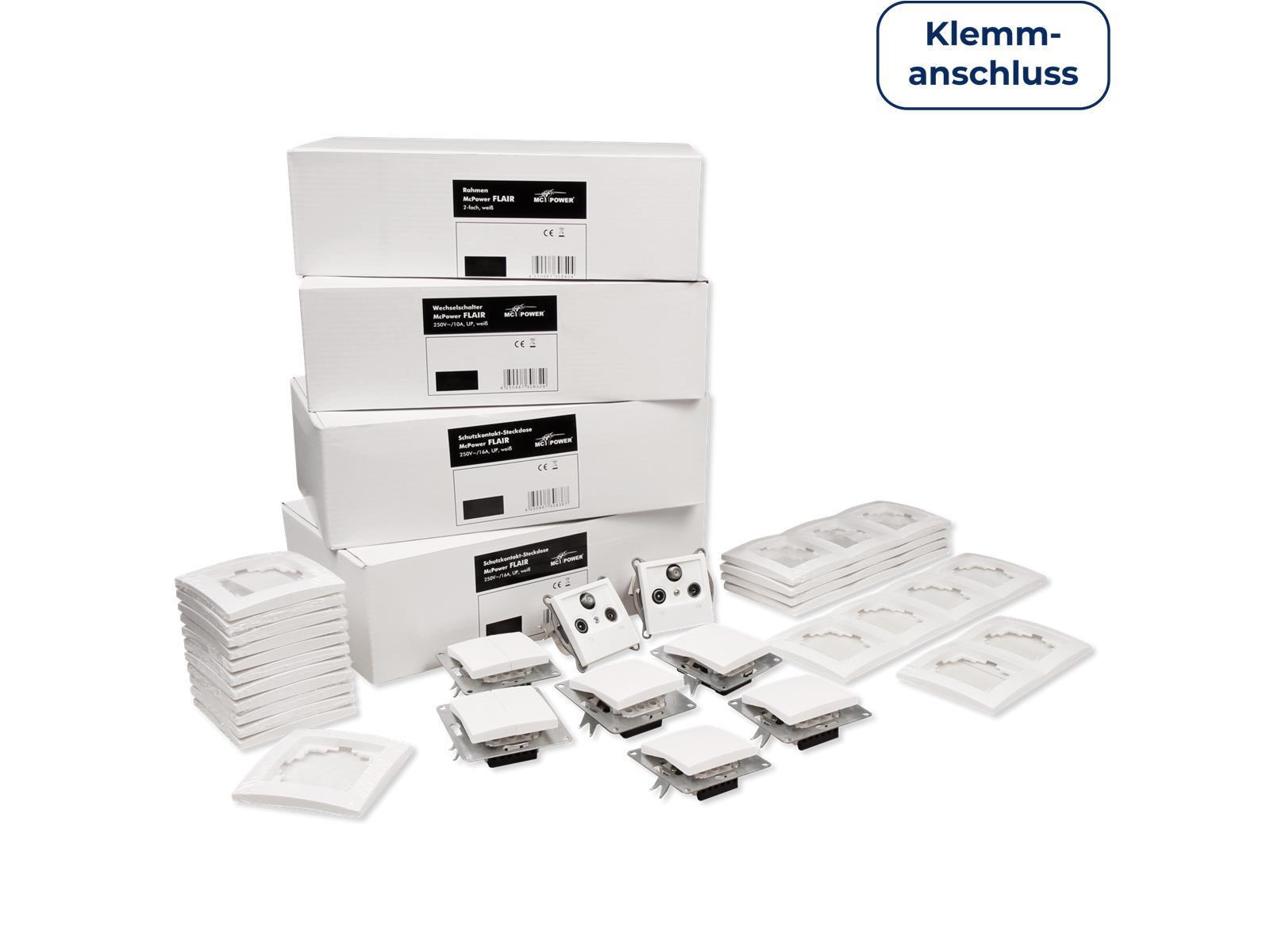 Schalter und Steckdosen Set McPower Flair ''Einfamilienhaus Profi'', 95-teilig