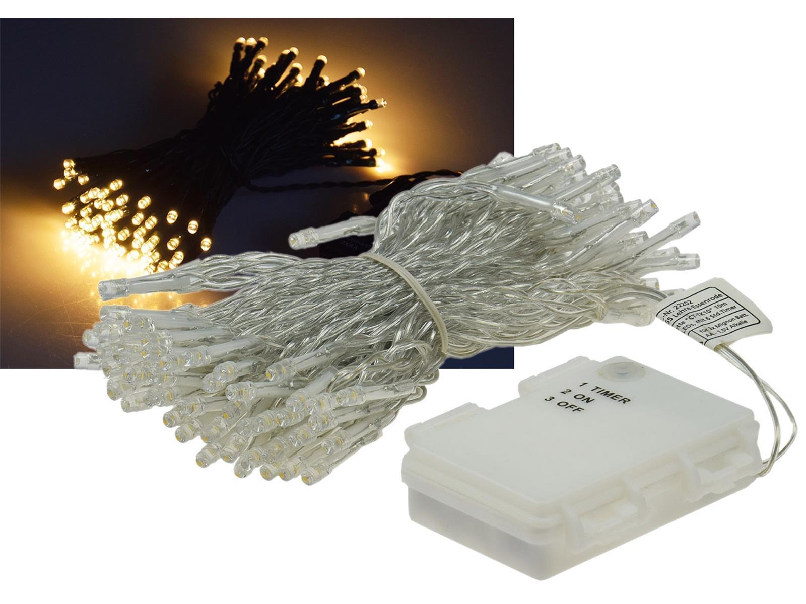 LED Batterie-Lichterkette "CT-TK100" 10m warmweiß, IP44, 100 LEDs, mit 6Std.Timer