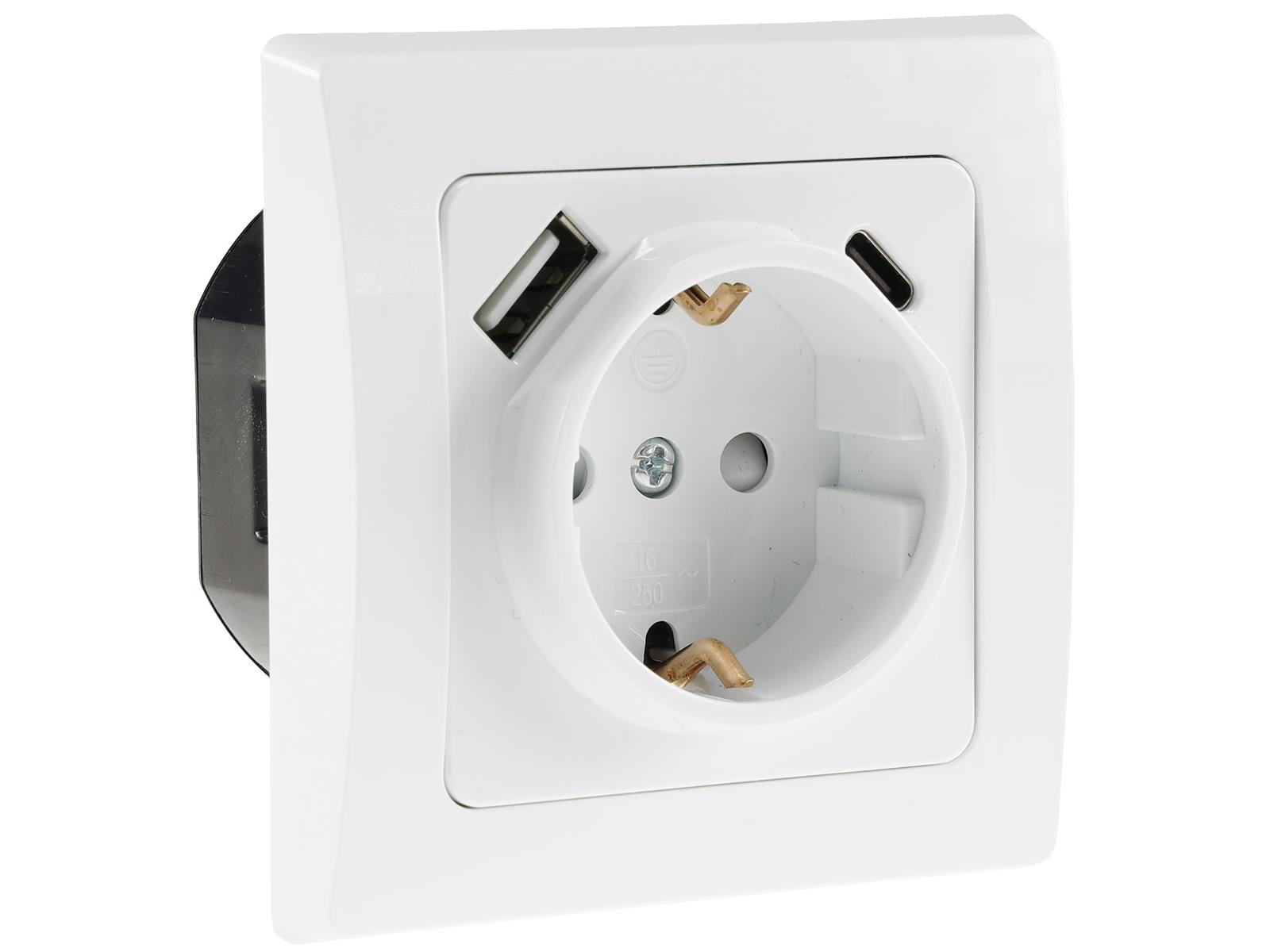 DELPHI Schutzkontakt-Steckdose, weiß 250V 16A, Unterputz, USB-C / PD