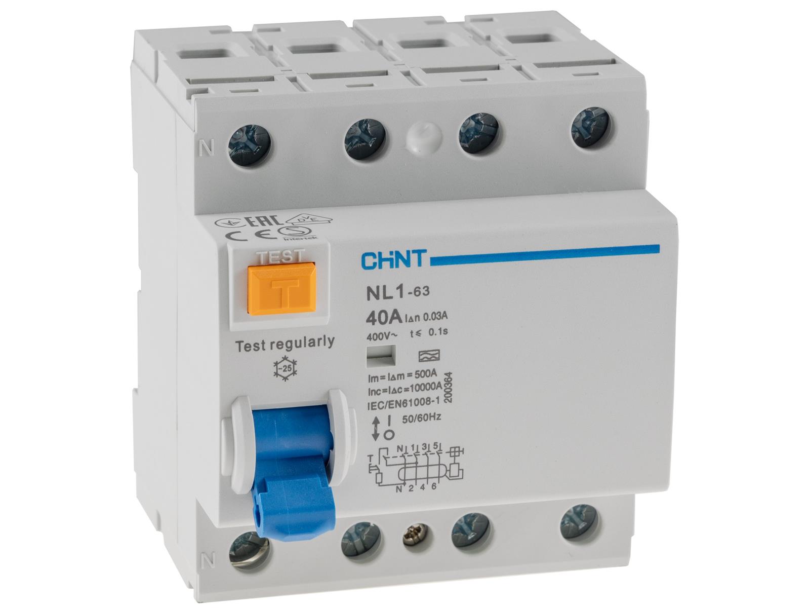 FI-Schalter CHINT ''NL1 63'', 4-polig, 40A
