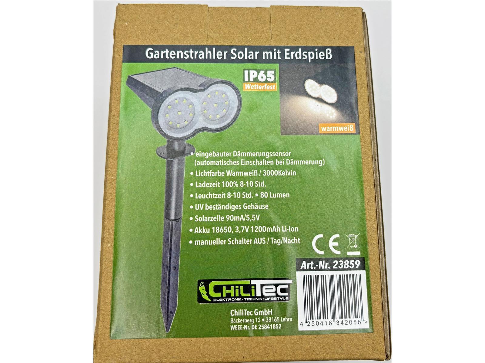 Gartenstrahler Solar mit Erdspieß, 80lm Dämmerungssensor, IP65