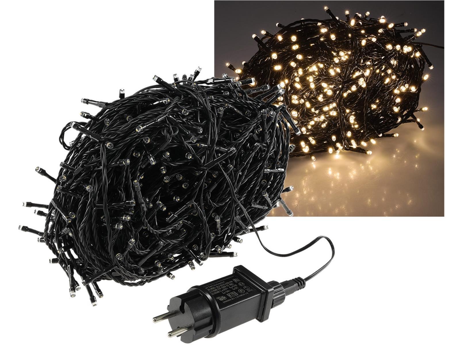 LED Aussen-Lichterkette "CT-ALK600" 60m warmweiß, Kabel schwarz, IP44, 600 LEDs