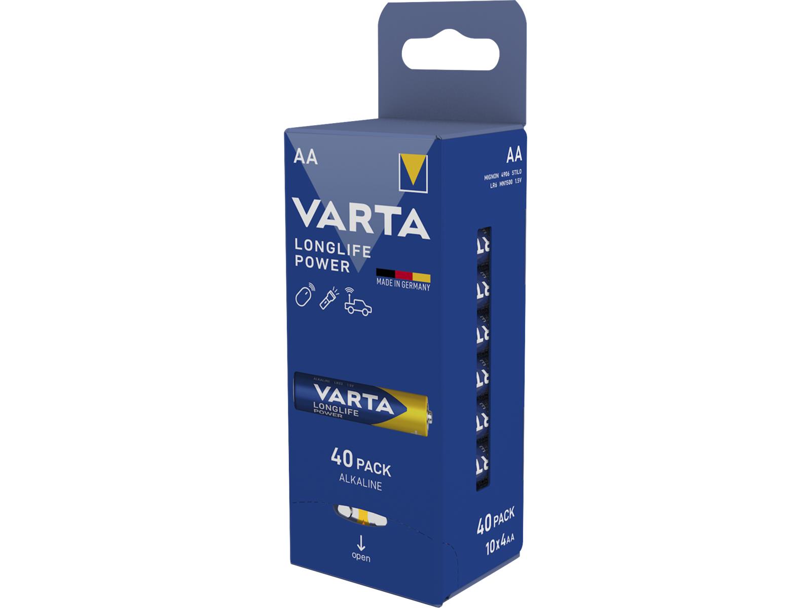 Mignon-Batterie VARTA ''Longlife Power'' Alkaline, Typ AA, LR06, 1,5V, 40er Pack